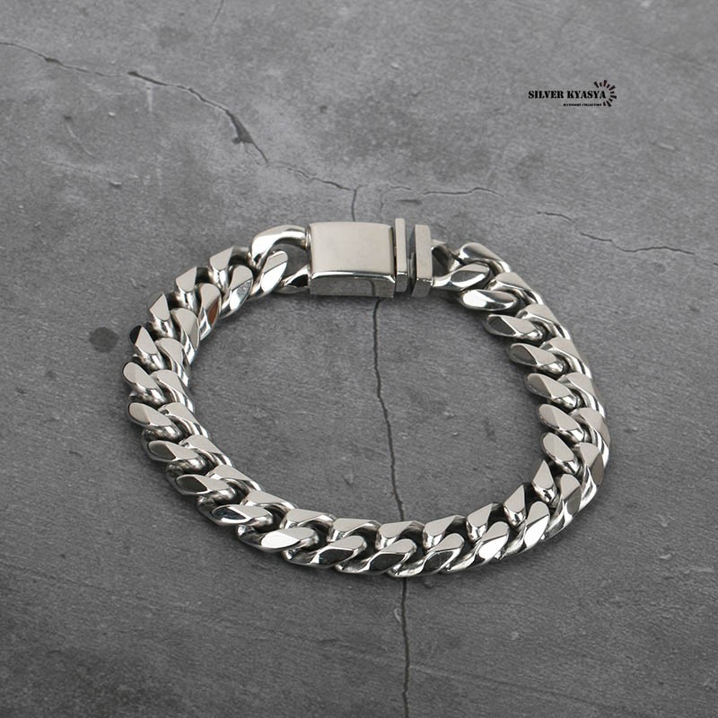 【ラスト1点】　22kフローラル　喜平チェーンブレスレット 幅12mm STEEL 6面カット 喜平ブレスレット ステンレス 差し込み