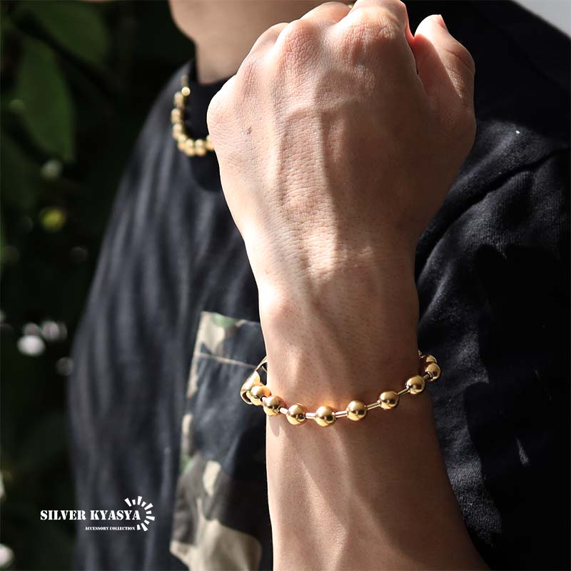 ゴールド ボールチェーンブレスレット ラージボールブレスレット ゴールド 18k gp gold ステンレス