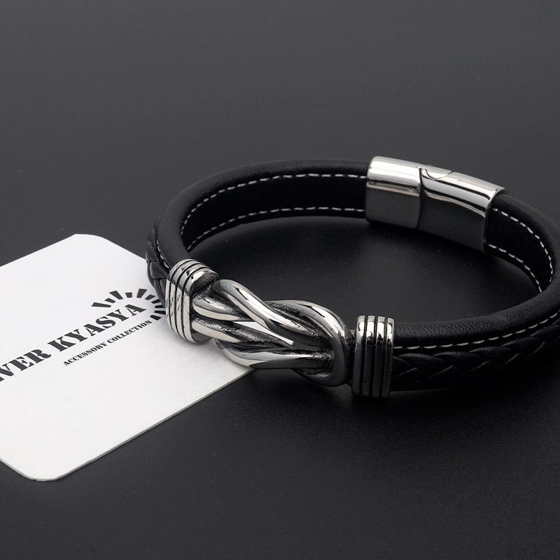 ステンレス レザーブレスレット メンズ バングル シルバー