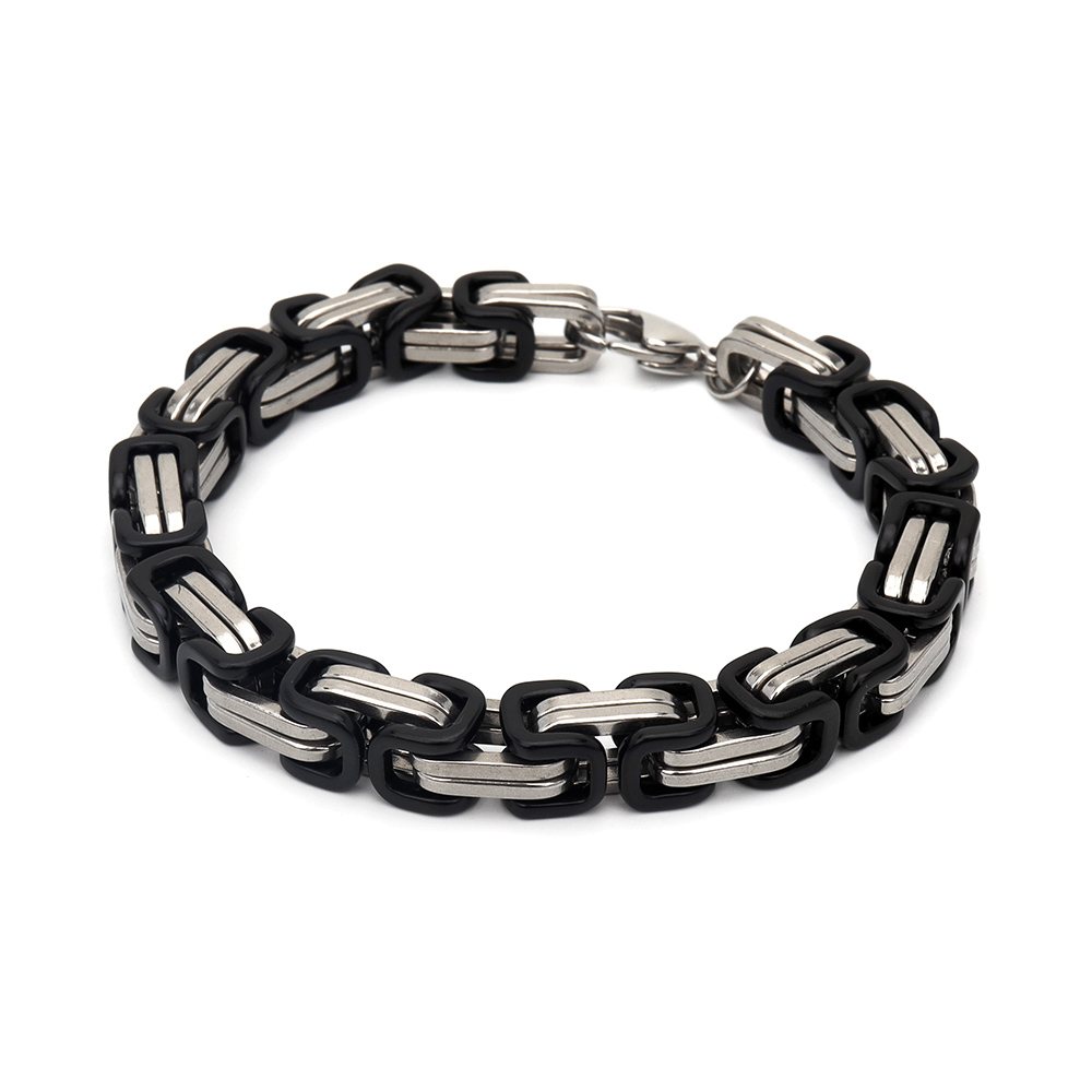 チェーンブレスレット シルバー/ブラック 複数買いで最大300円OFFクーポン／ビザンチンチェーンブレスレット ご