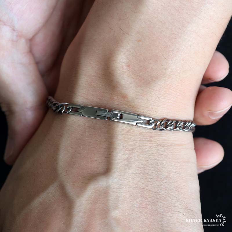 純チタン製 軽い ダブル喜平チェーンブレスレット 幅5mm シルバー