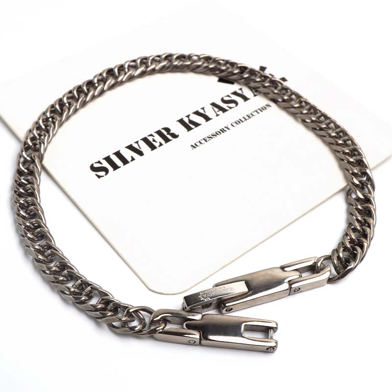 純チタン製 軽い ダブル喜平チェーンブレスレット 幅5mm シルバー