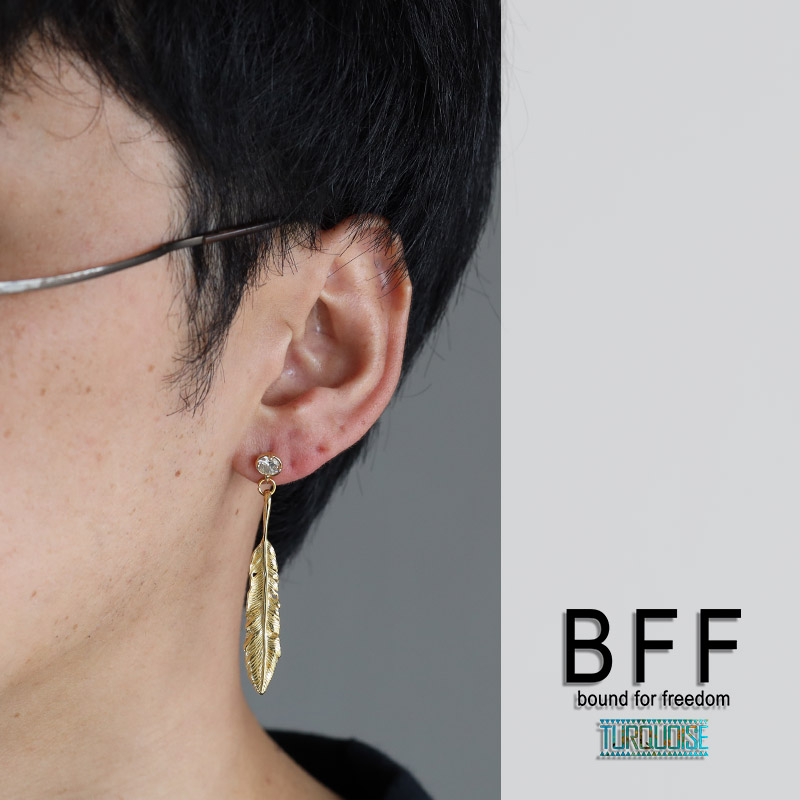 BFF フェザーピアス ゴールド 18K GP シルバー925 一粒ピアス