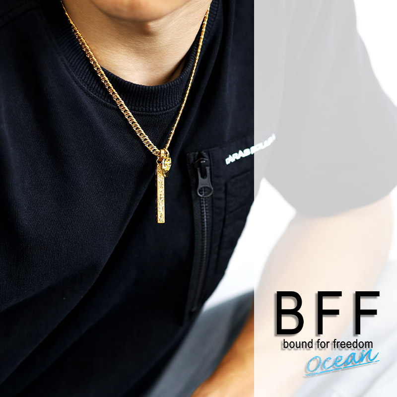 BFF ブランド クロスネックレス ダブル喜平 6面カット 唐草