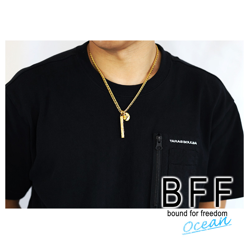 BFF ブランド クロスネックレス ダブル喜平 6面カット 唐草