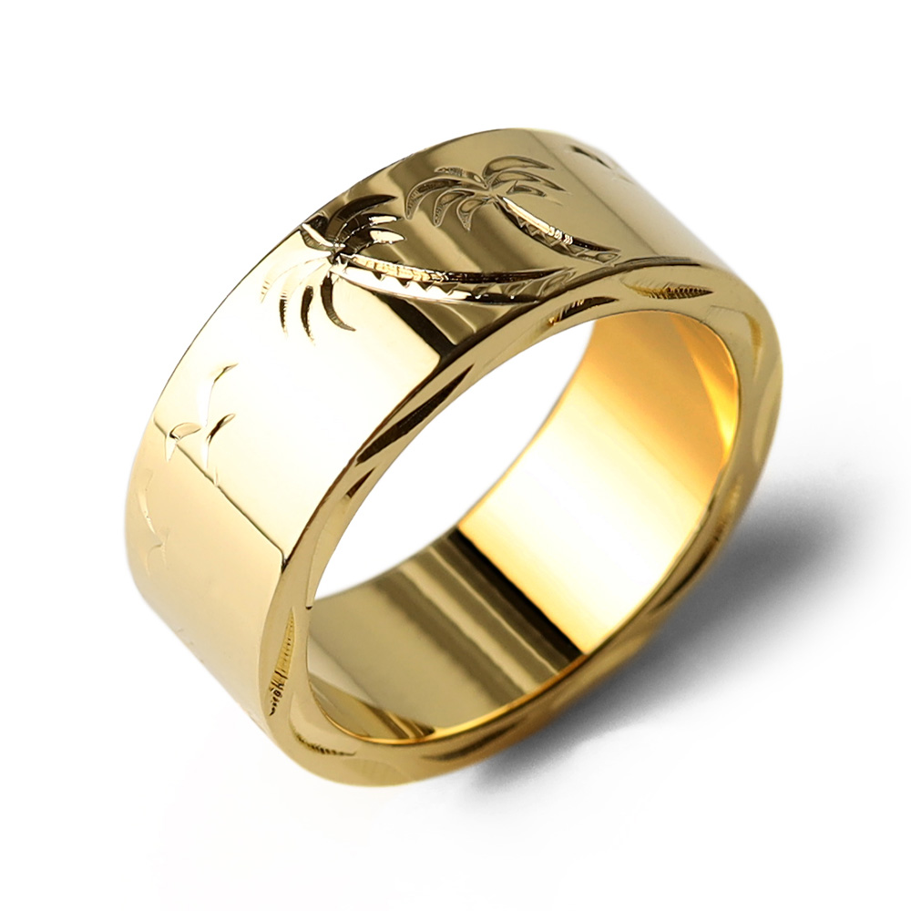 BFF ブランド パームツリー 幅8mm 平打リング ゴールド 18K GP gold 金色 ヤシの木 フラットバンド ペア ハワイ  ハワイアンジュエリー 手彫り 彫金 専用BOX付属 :bffr004-g-8mm:SILVER KYASYA 通販 