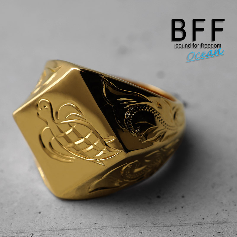 BFF ブランド タートル 印台リング ラージ ごつめ ゴールド 18K GP gold 金色 菱形 ダイヤ型 スタンプリング シグネットリング  ハワイ 手彫り 彫金 専用BOX付属 : bffr011-g-l : SILVER KYASYA - 通販 - Yahoo!ショッピング