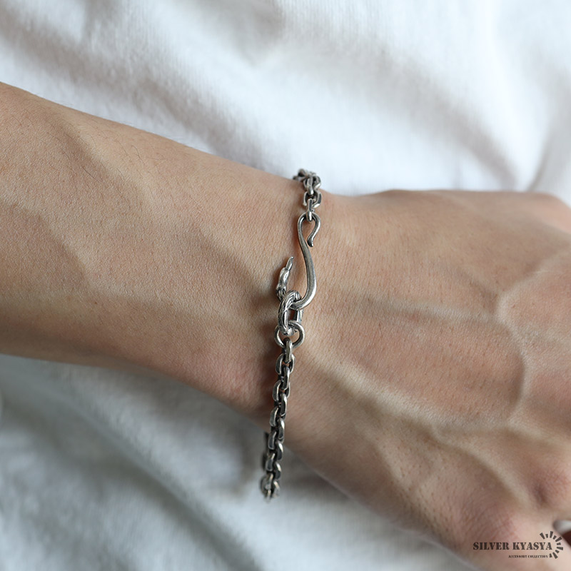 シルバー925 イーグルフック チェーンブレスレット シルバー 燻し加工