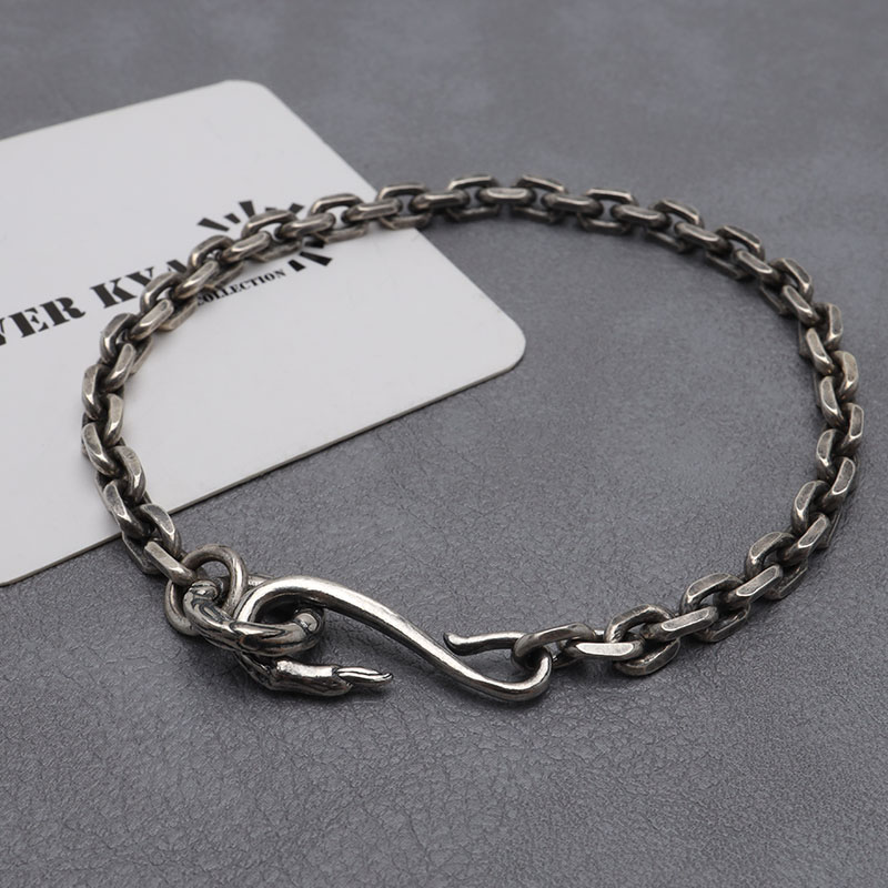 シルバー925 イーグルフック チェーンブレスレット シルバー 燻し加工