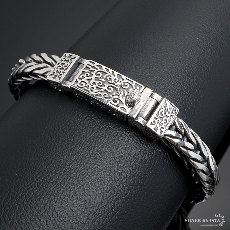 シルバー925 唐草ブレスレット メンズ チェーンブレスレット 重厚