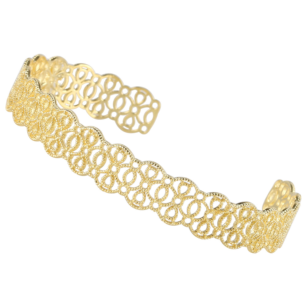 シルバー925 ゴールド バングル レース ブレスレット 透かし 18K