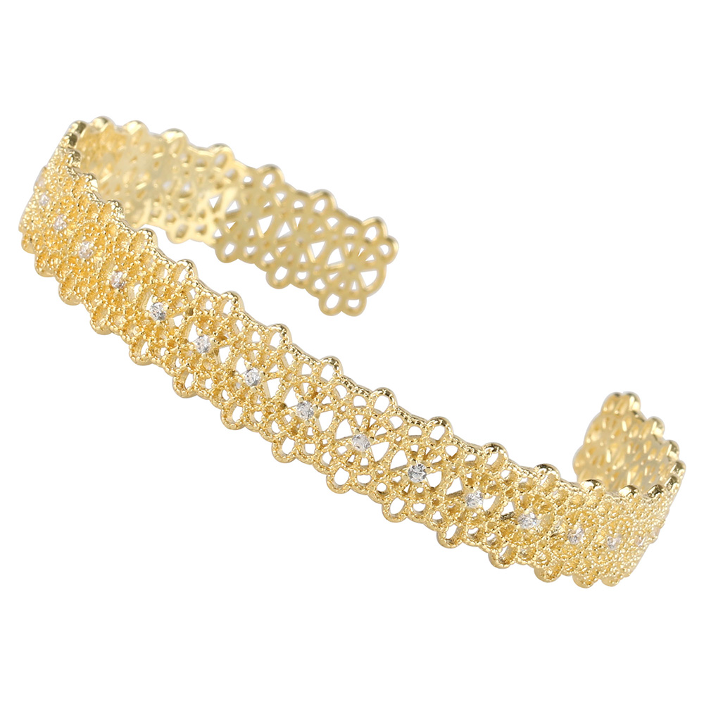シルバー925 ゴールド バングル レース ブレスレット 透かし 18K