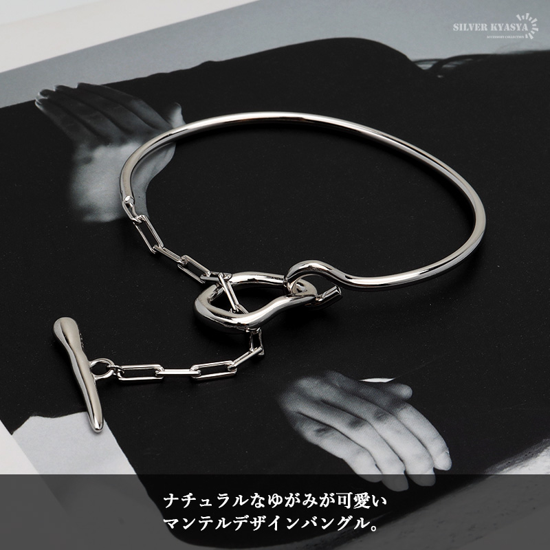 silver925 編み模様 太バングル 003 大きめ キラキラ 斜め
