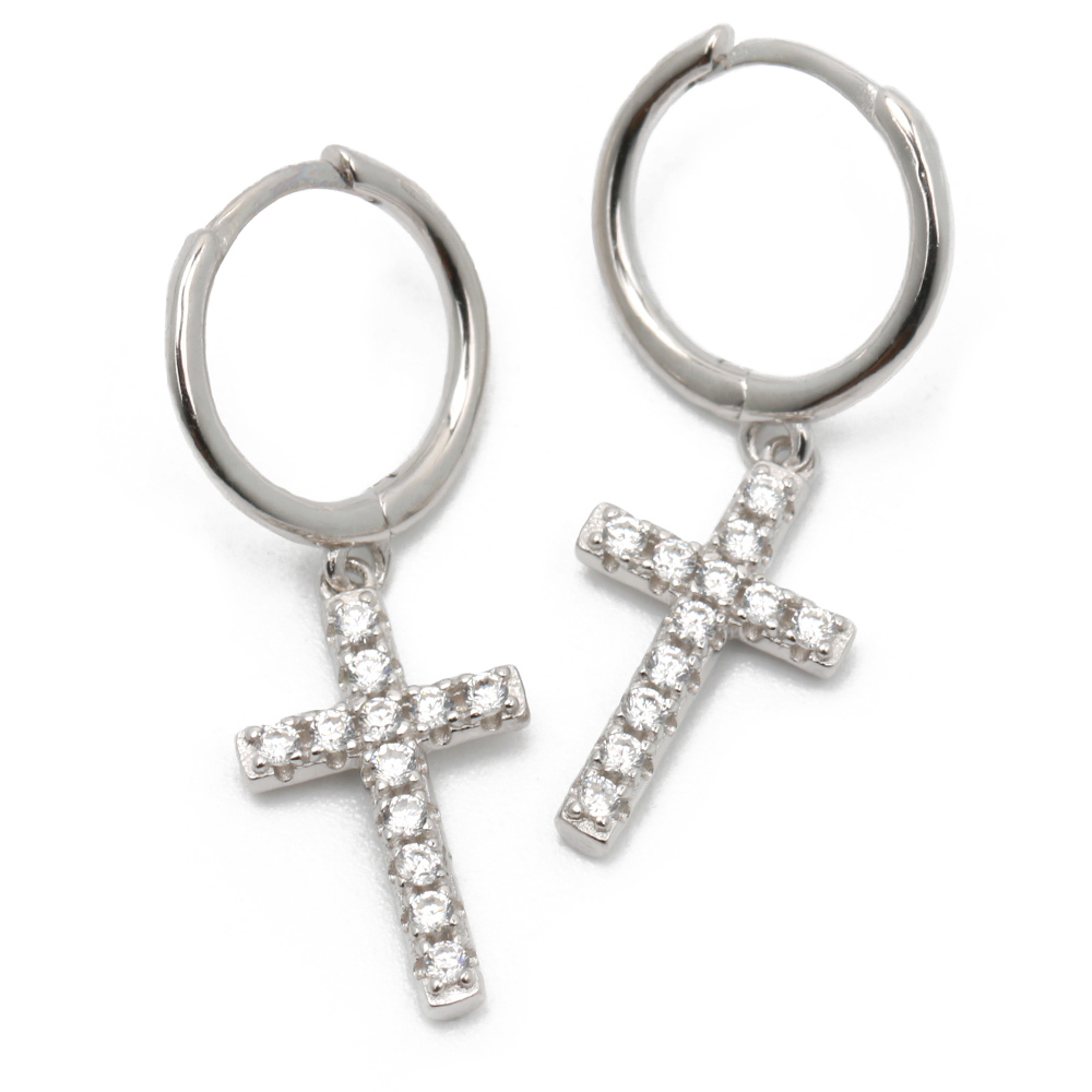 両耳用2点セット フープピアス クロス CZ ドロップピアス シルバー925