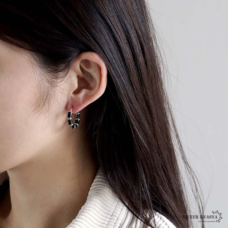 ピアス メンズ レディース 人気 シルバー925 フープピアス 黒 ブラック フープピアス 黒 シルバー925 レディース シルバーピアス