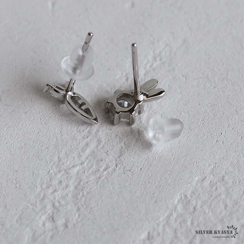 うさぎとにんじんのピアス レディース シルバー925 CZ 2way スタッド