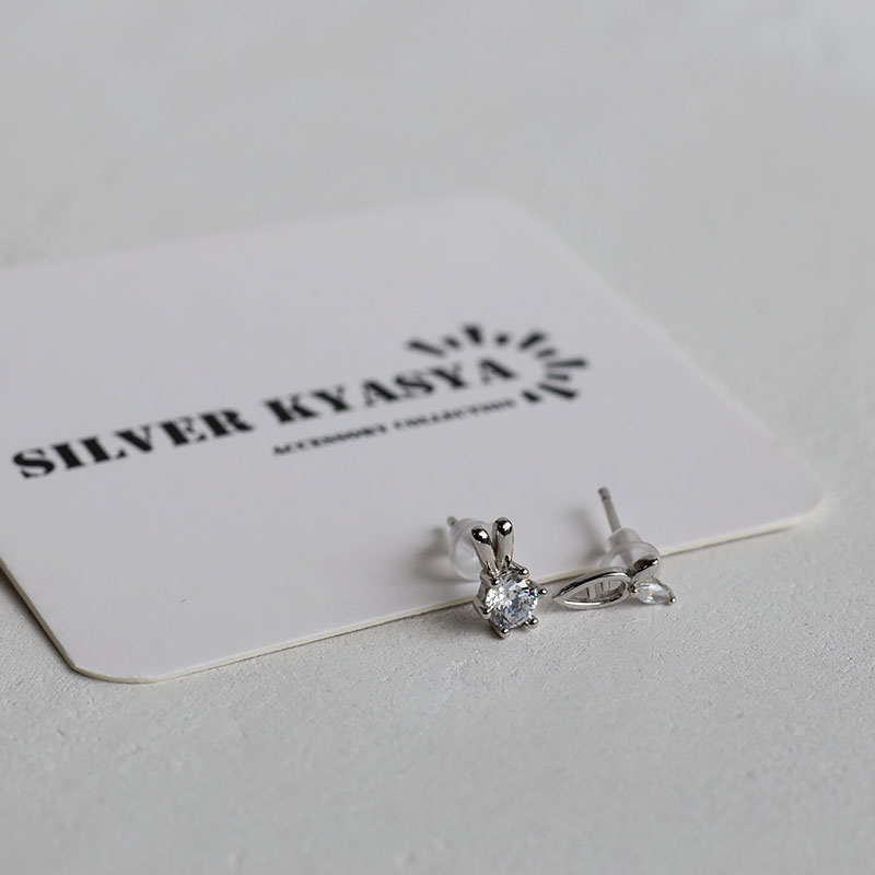 うさぎとにんじんのピアス レディース シルバー925 CZ 2way スタッド
