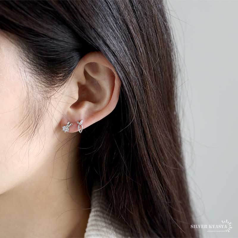 うさぎとにんじんのピアス レディース シルバー925 CZ 2way スタッド