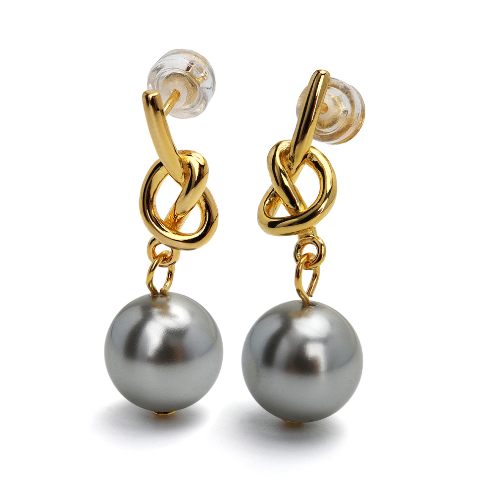 ノットグレーパールピアス 10mm ノットピアス パールピアス 一粒
