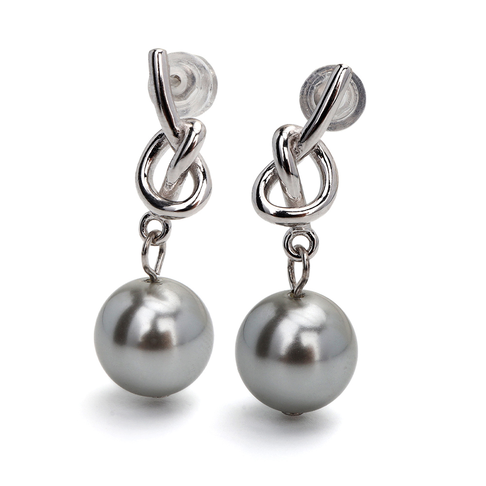 ノットグレーパールピアス 10mm ノットピアス パールピアス 一粒