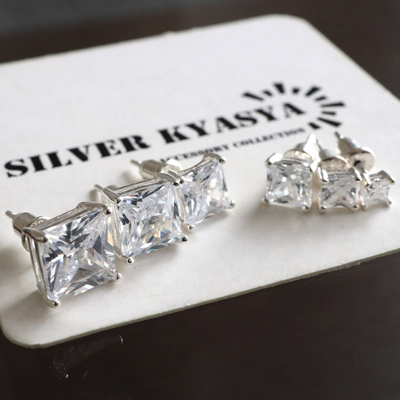 シルバー925 ストーンピアス クリア 一粒ピアス スタッドピアス