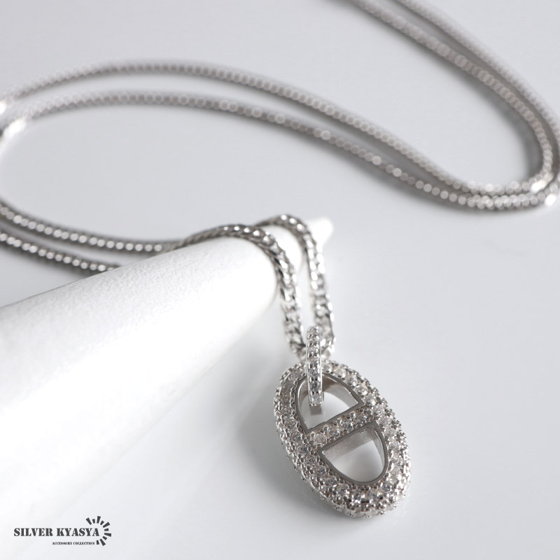 シルバー925 小ぶり アンカーネックレス キラキラ シルバー パヴェ