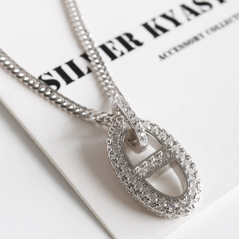 シルバー925 小ぶり アンカーネックレス キラキラ シルバー パヴェ