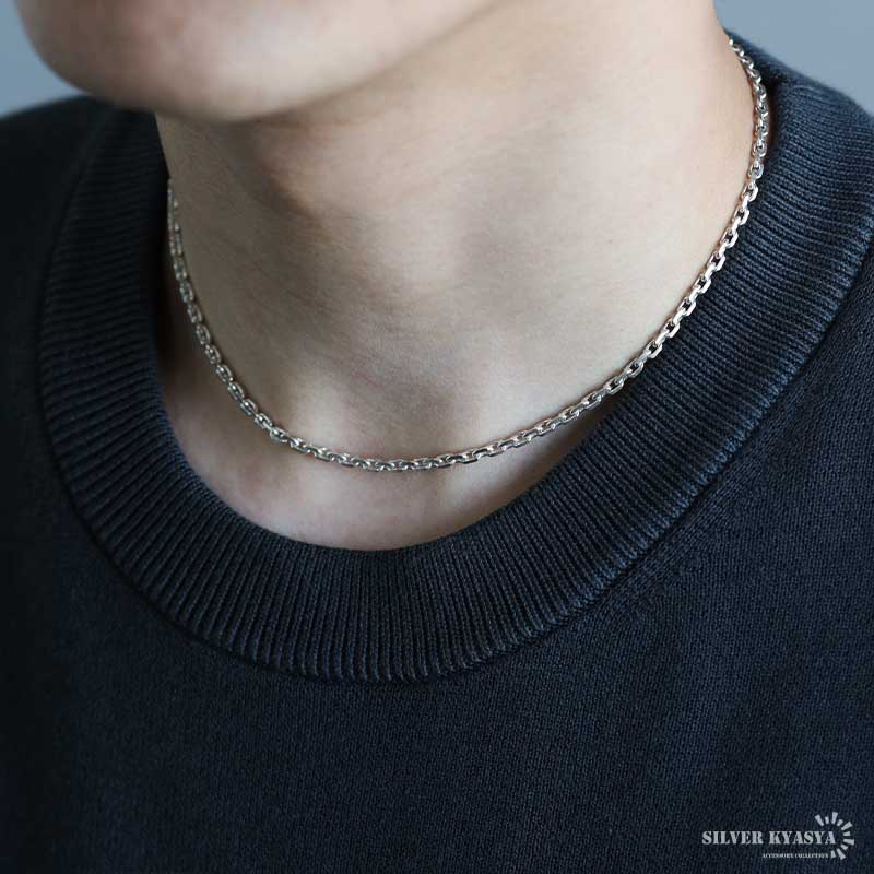 シルバー925 あずきチェーン ネックレス 幅3mm 40cm 4面カット