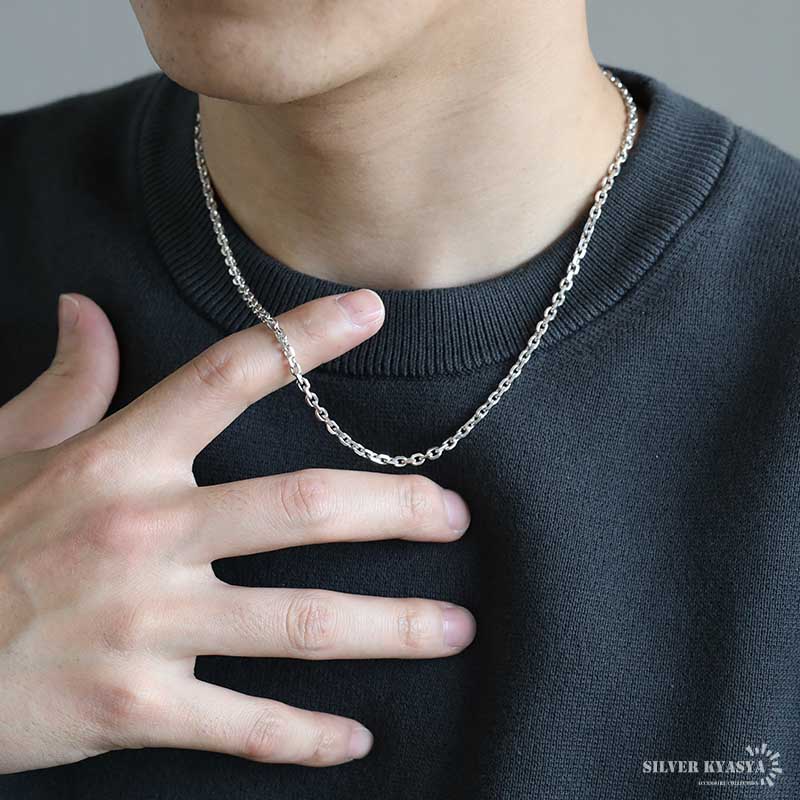 シルバー925 あずきチェーン ネックレス 幅3mm 4面カット