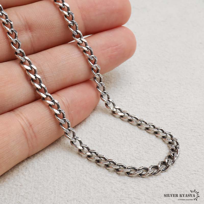 シルバー925 喜平ネックレス チェーンネックレス 幅4mm 長さ50cm シルバー925 喜平ネックレス チェーンネックレス 幅4mm 長さ50cm