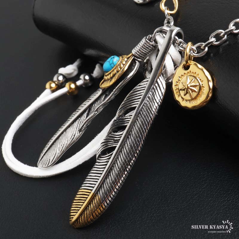 複数買いで最大30％OFFクーポン／ステンレス フェザーネックレス