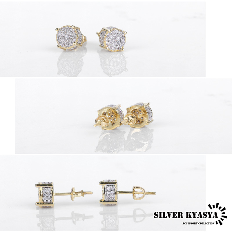 複数買いで最大300円OFFクーポン／パヴェ 18KGP スタッド ピアス AAA 