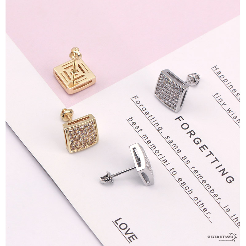 最大30％OFFクーポン登場中！／両耳用 スタッドピアス CZ パヴェ 18KGP