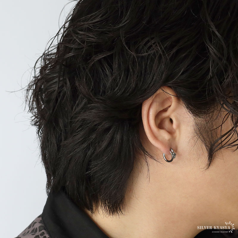 ステンレス フープピアス メンズ スカル ドクロ ピアス シルバー