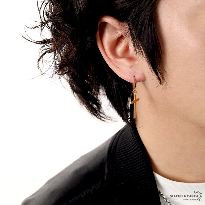 ステンレス ドロップピアス フープピアス クロス 十字架