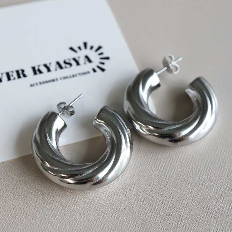 ワイド フープピアス シルバー925 メンズ メタル ピアス