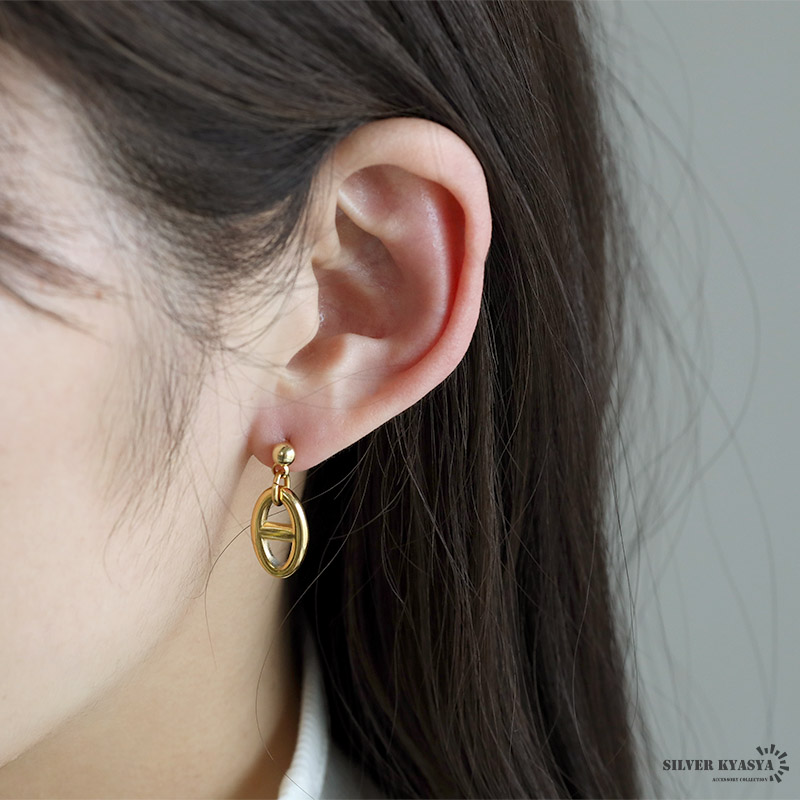 ステンレス素材 アンカーチェーン ドロップピアス ゴールド gold 18K
