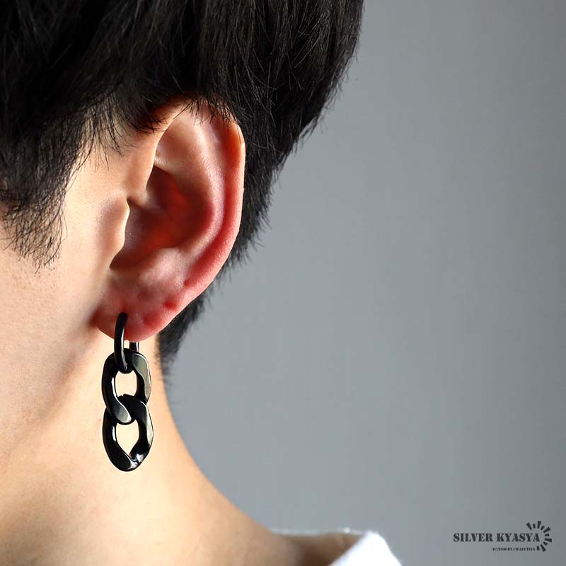 品揃え豊富で チェーンピアス 喜平 ブラックピアス フープピアス 大ぶり アクセサリー