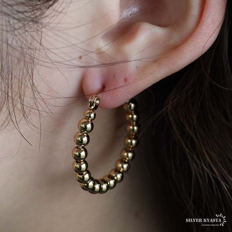 ステンレス つぶつぶピアス ボールピアス メタルピアス 大ぶり フープ