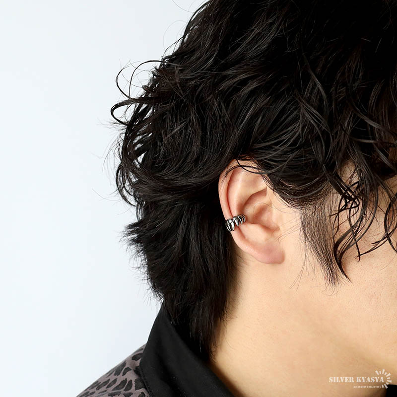 ステンレス イヤーカフ メンズ 牙 キバ シルバー 面白い ピアス