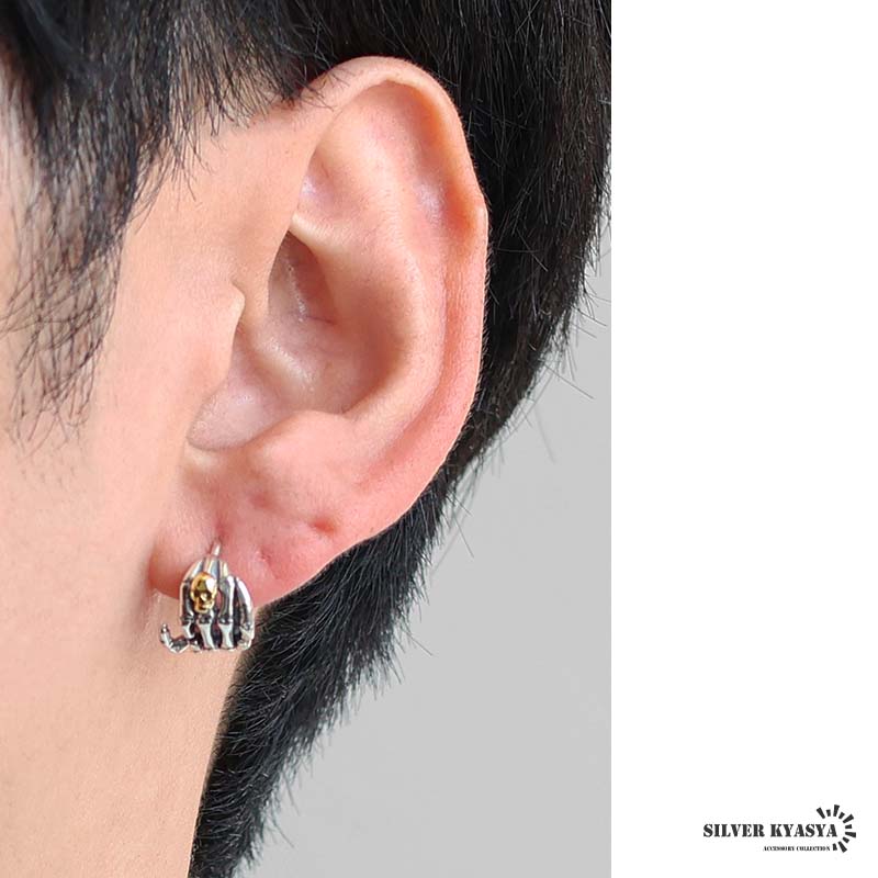 シルバー925 スカルピアス フープピアス ハンド 手 ユニーク シルバー