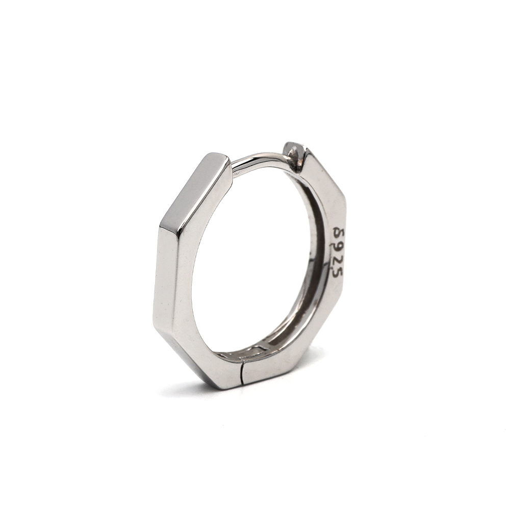 シルバー925 フープピアス 八角形 silver 黒 ブラック 20G 金属
