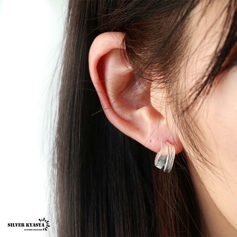 シルバー925 フェザーピアス C型フープ ピアス フープピアス