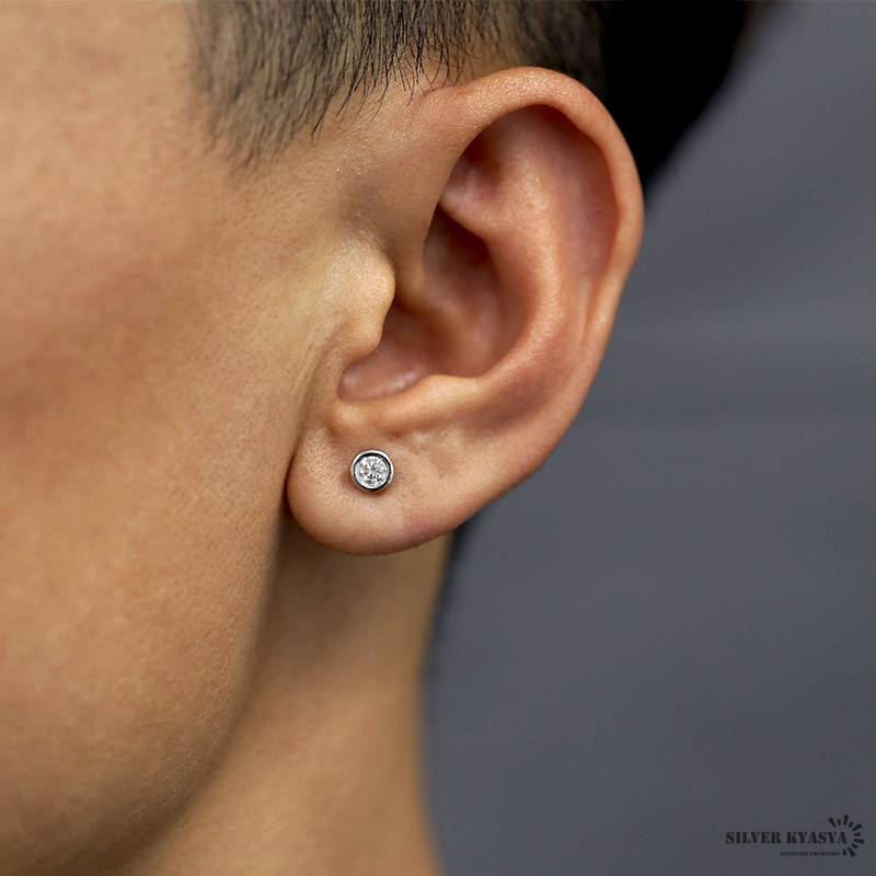 一粒 ピアス メンズ モアサナイト 0.3ct シルバー925 スタッド