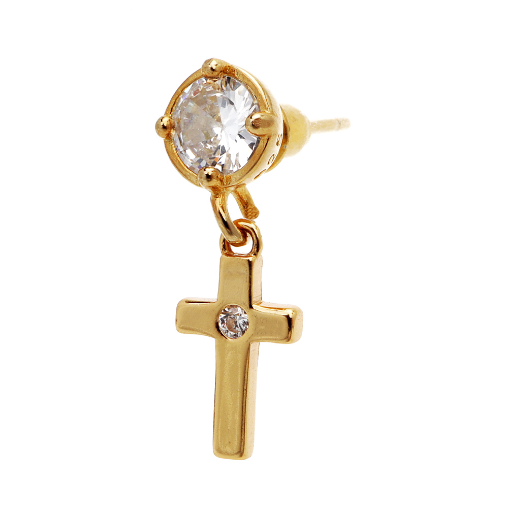 シルバー925 クロスピアス 十字架 ストーン付 シンプル メンズ