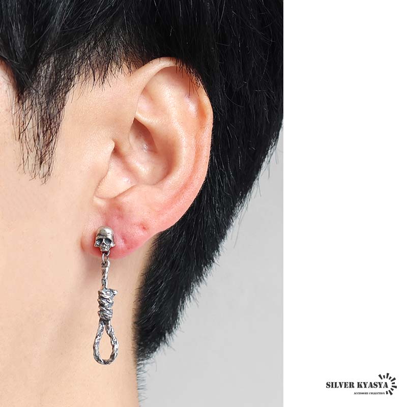 シルバー925 スカルピアス ロープ アンティークピアス ドクロ シルバー