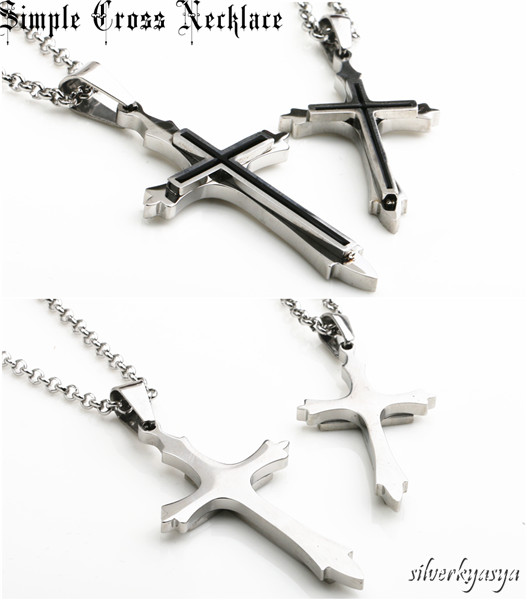 高品質ステンレス シンプル クロスネックレス 2size 十字架