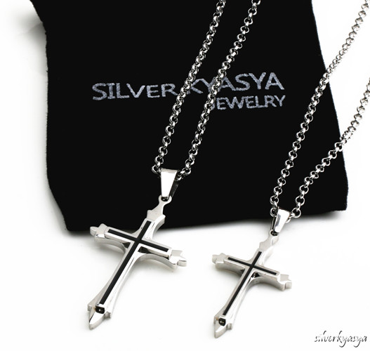 高品質ステンレス シンプル クロスネックレス 2size 十字架