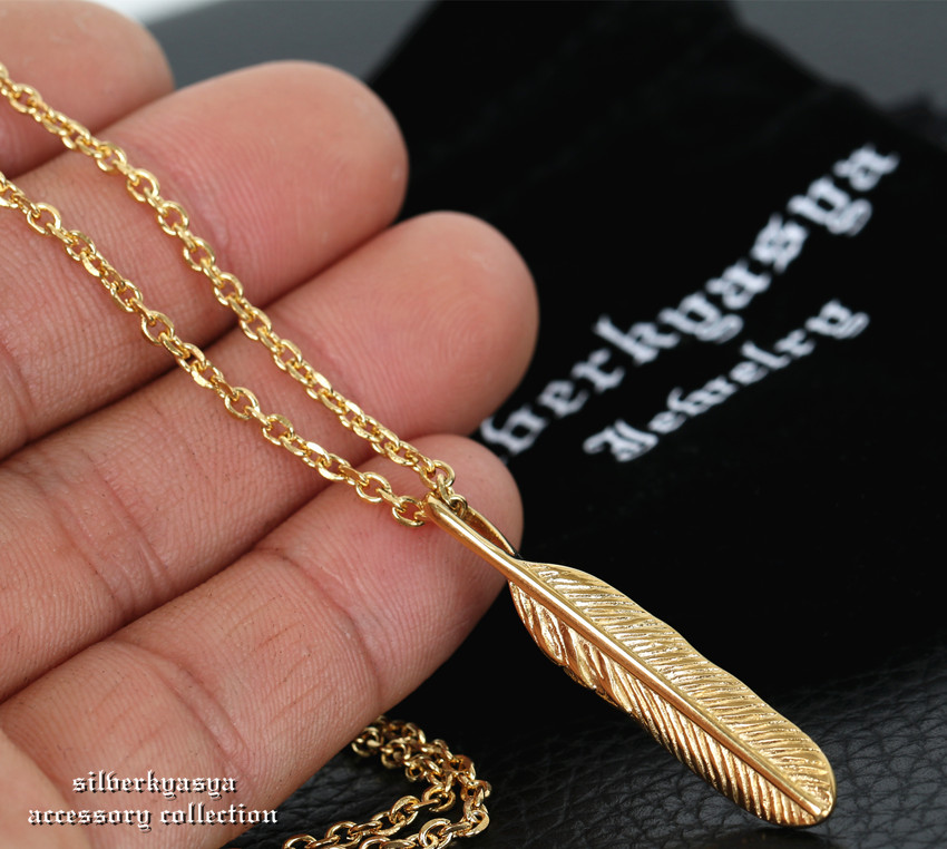 金18KGP ステンレス素材 フェザーネックレス レデース メンズ 細め