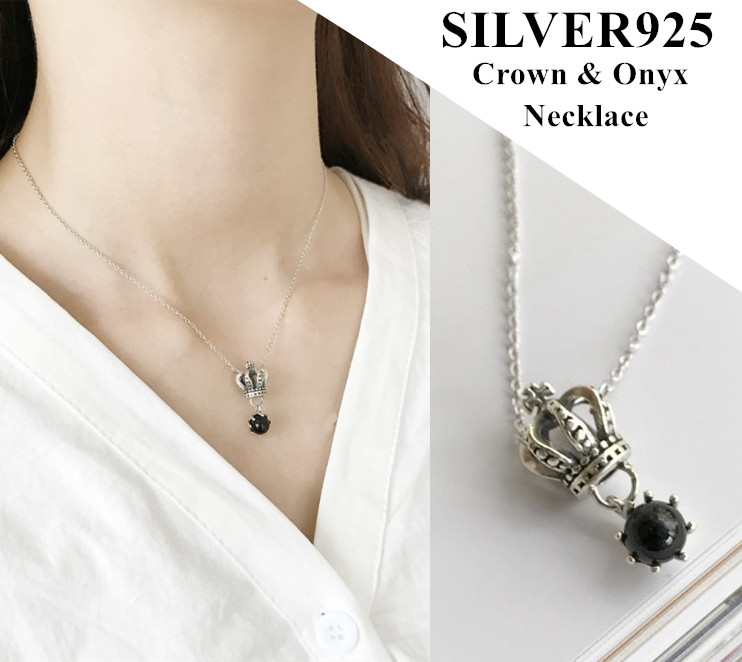 シルバー925 クラウン ネックレス オニキス ペンダント 925